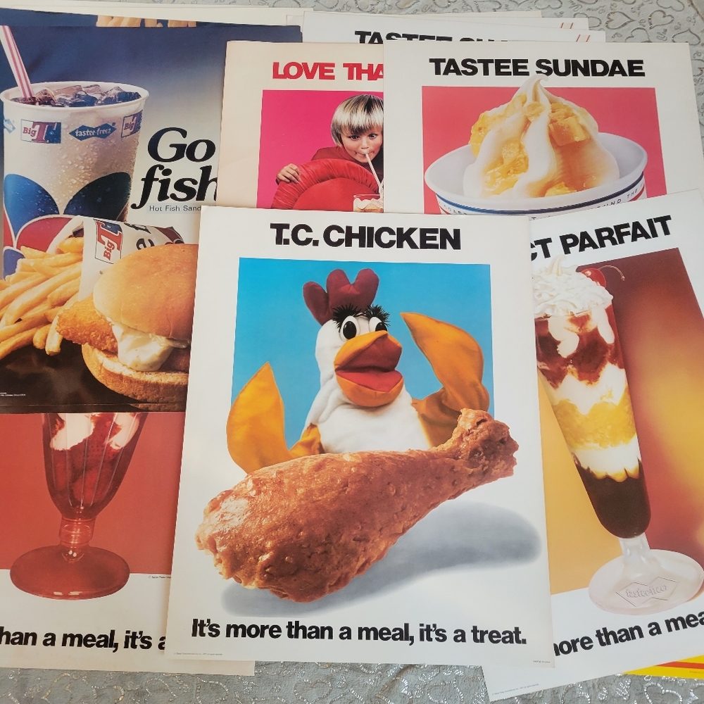 HUGE Lot 45 Vintage 70s Retro Tastee Freez Advertising Poster Banner Sign Diner